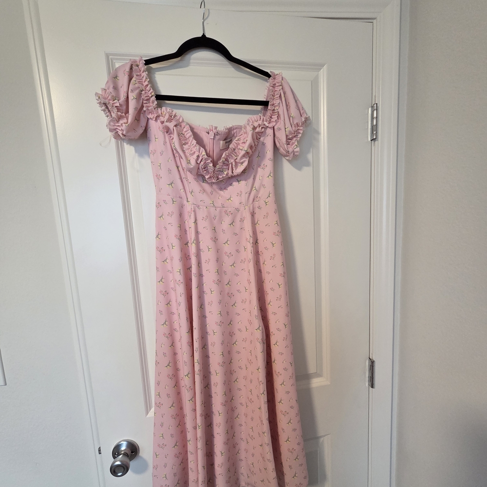 Pink Off-Shoulder Dress with Floral Print